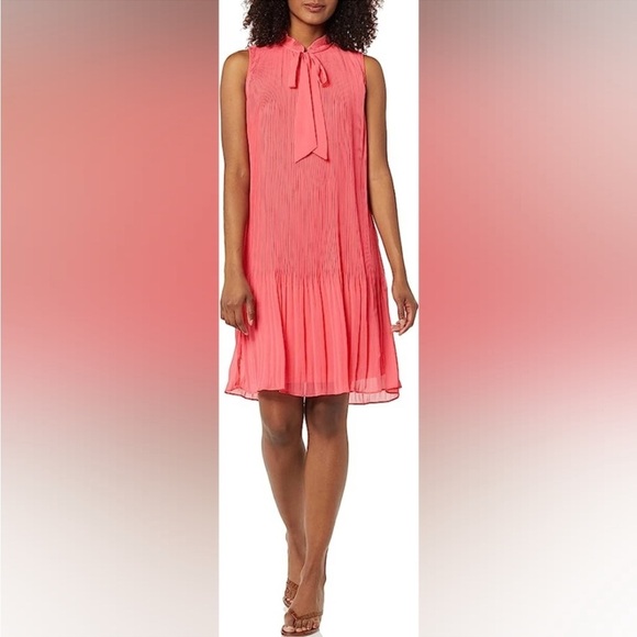 DKNY Sleeveless Tie Neck Pleated Dress in Melon Sz 2 NWT - Picture 1 of 7